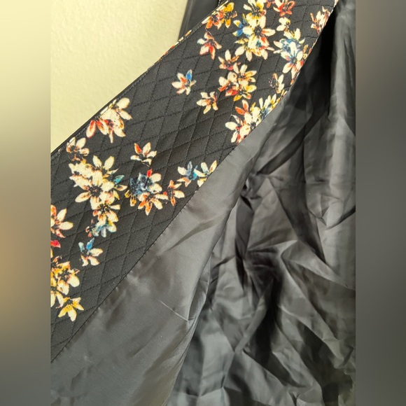 LOGO Blazer Jacket Lined Floral Print Quilted Business Casual Black Coat Long - Picture 6 of 8